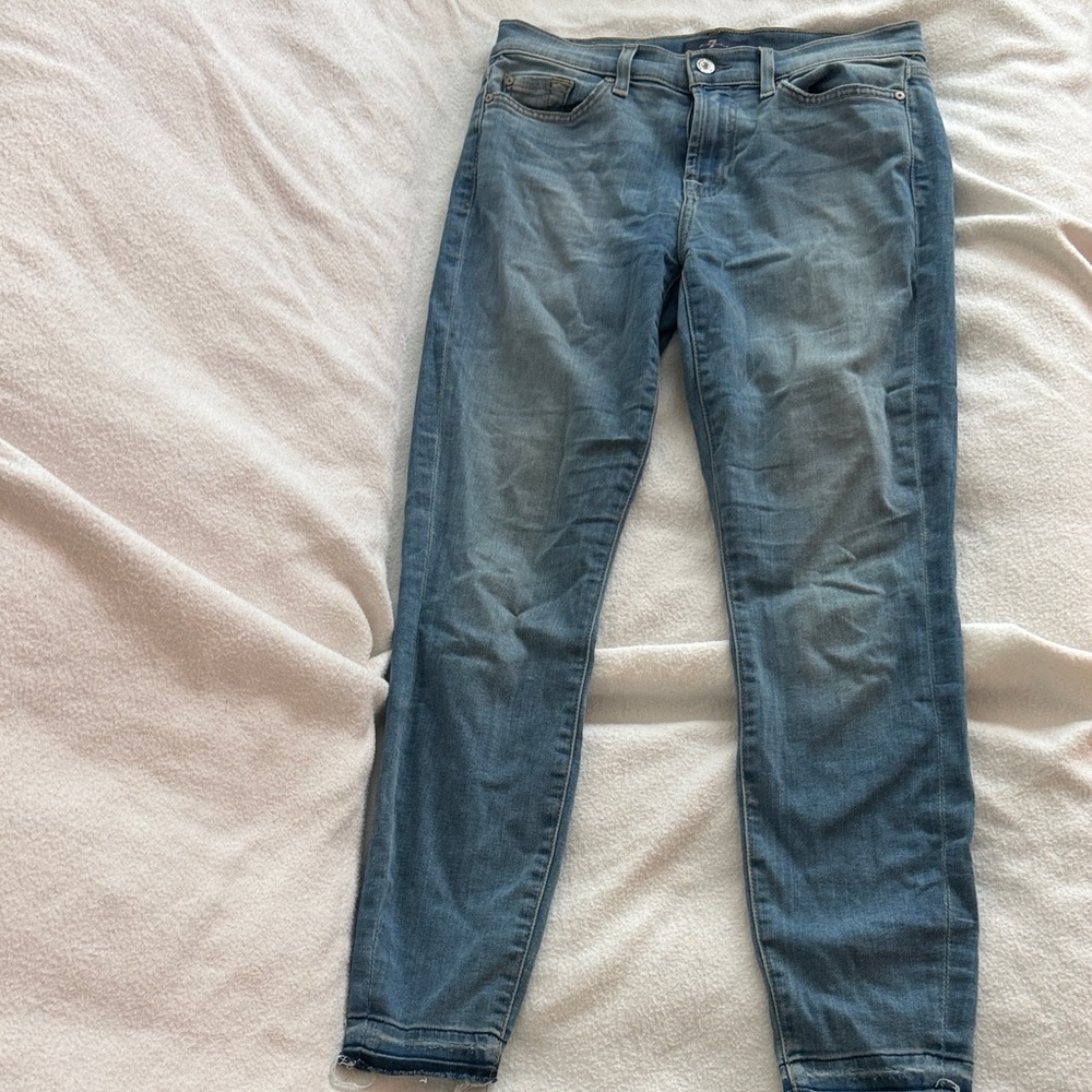 7 For All Mankind High Waist Ankle Genevieve Light Blue Cropped Jeans